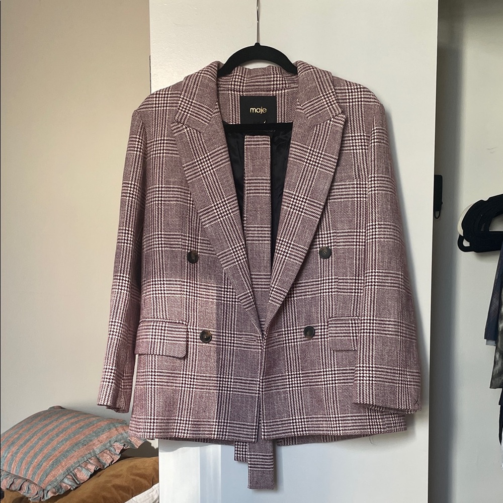 Maje Women's Blazer in Pink Plaid